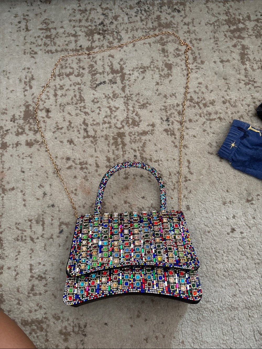 Multicolor Crystal Embellished Women’s Top-Handle Crossbody Bag
